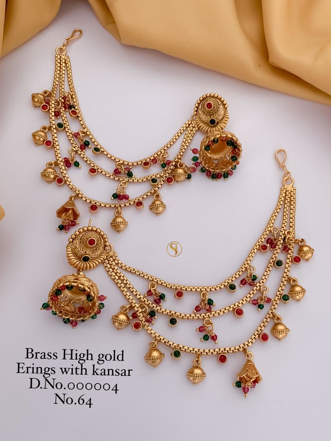 6 BH Wedding Wear Brass High Gold Earring With Kansar Wholesale Price In Surat
